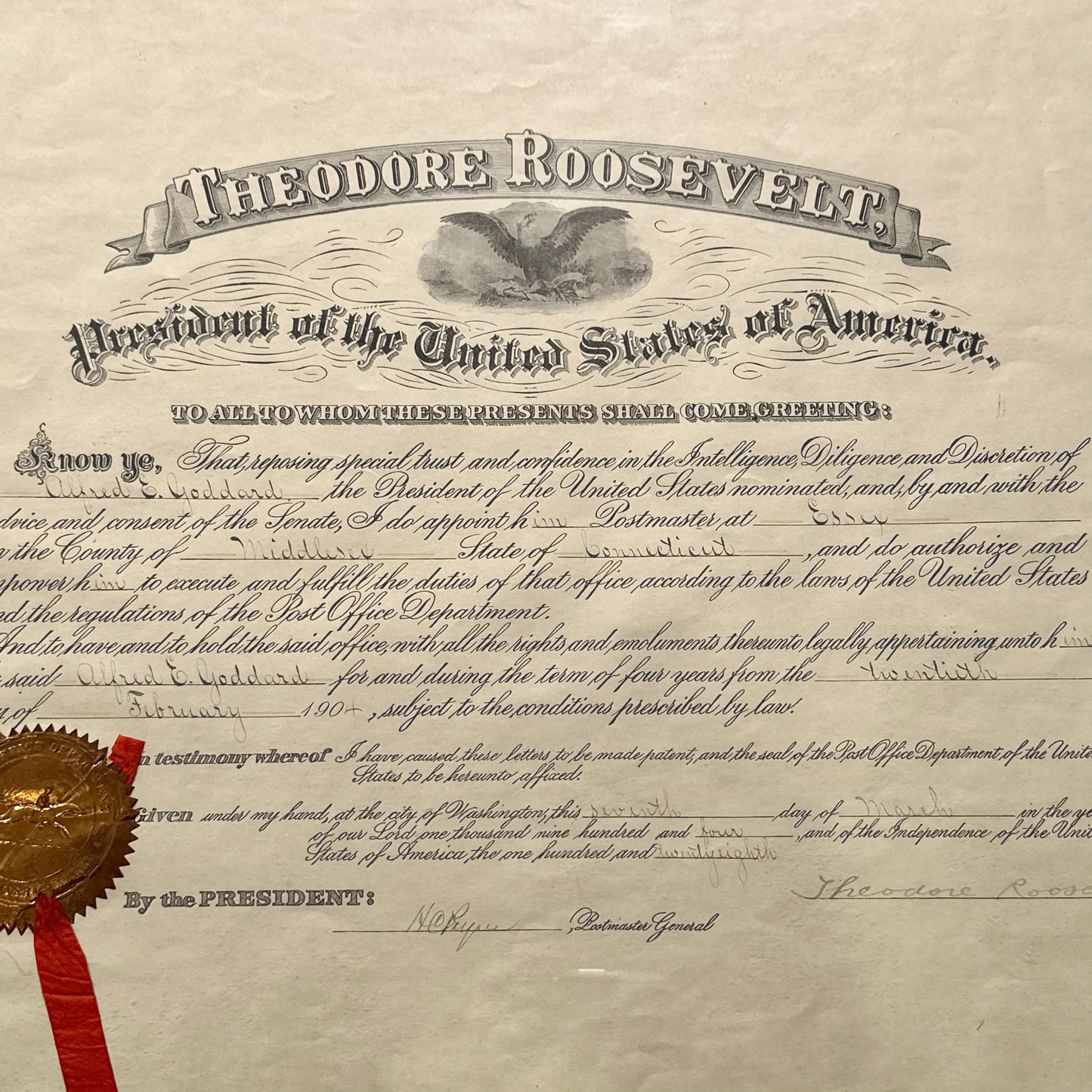 Theodore Roosevelt Presidential Appointment — Signed March 7, 1904