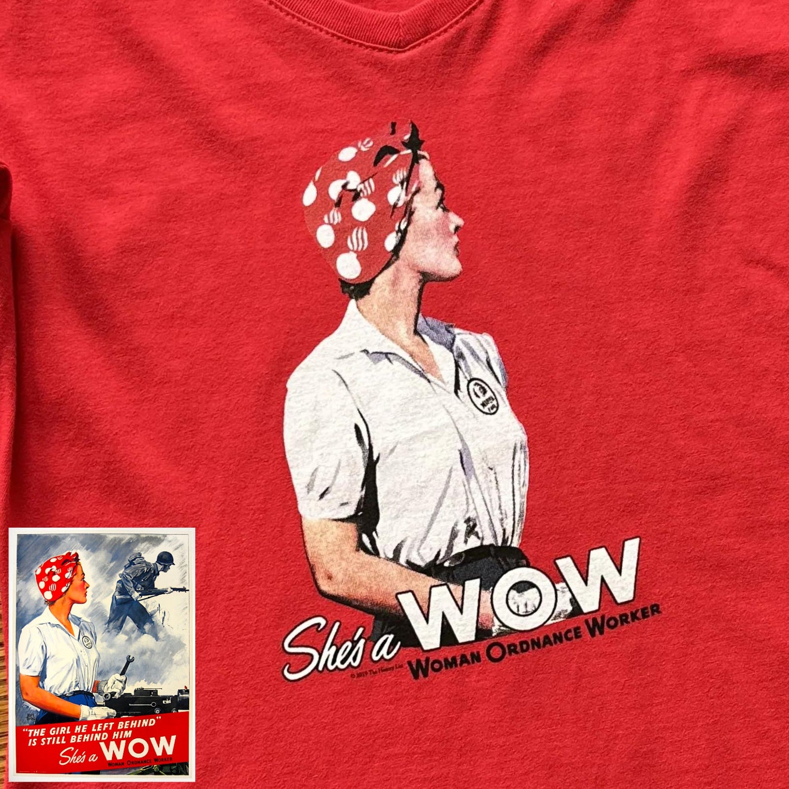 Close-up view of the "She's a W.O.W." Longsleeved v-neck shirt from The History List Store.