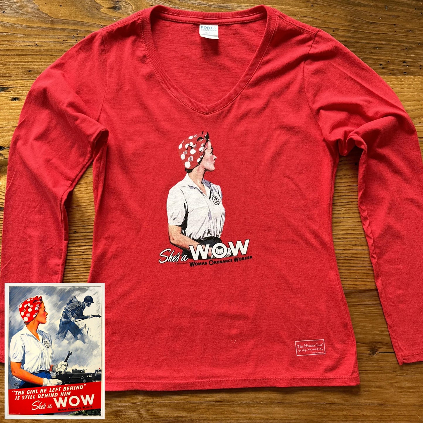 "She's a W.O.W." Longsleeved v-neck shirt from The History List Store.