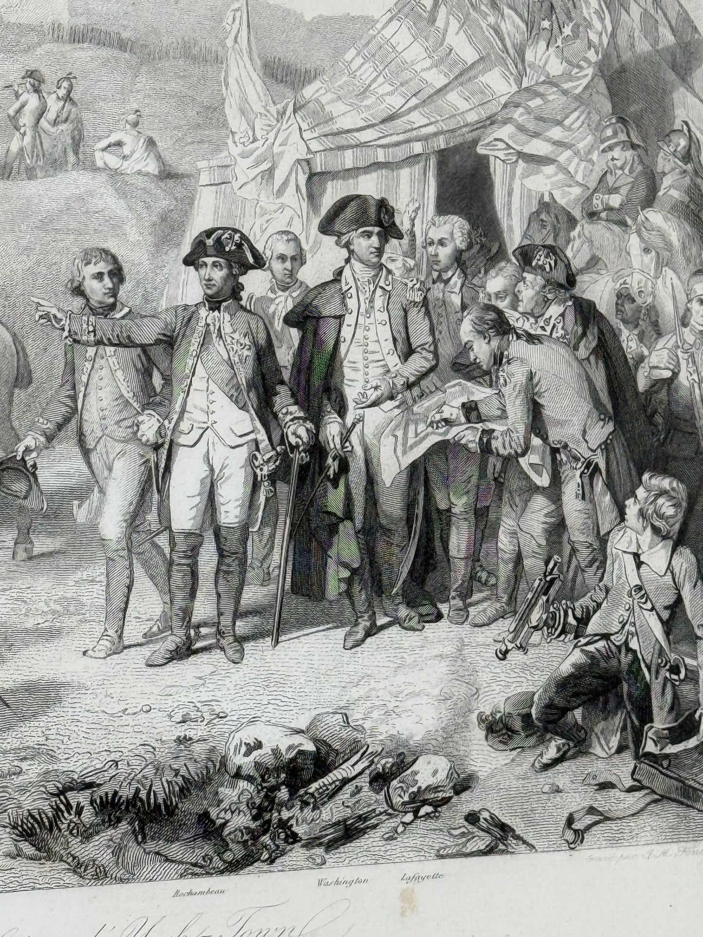 Siege of Yorktown - Surrender of Cornwallis — Steel engraving from France — Framed 1860 print