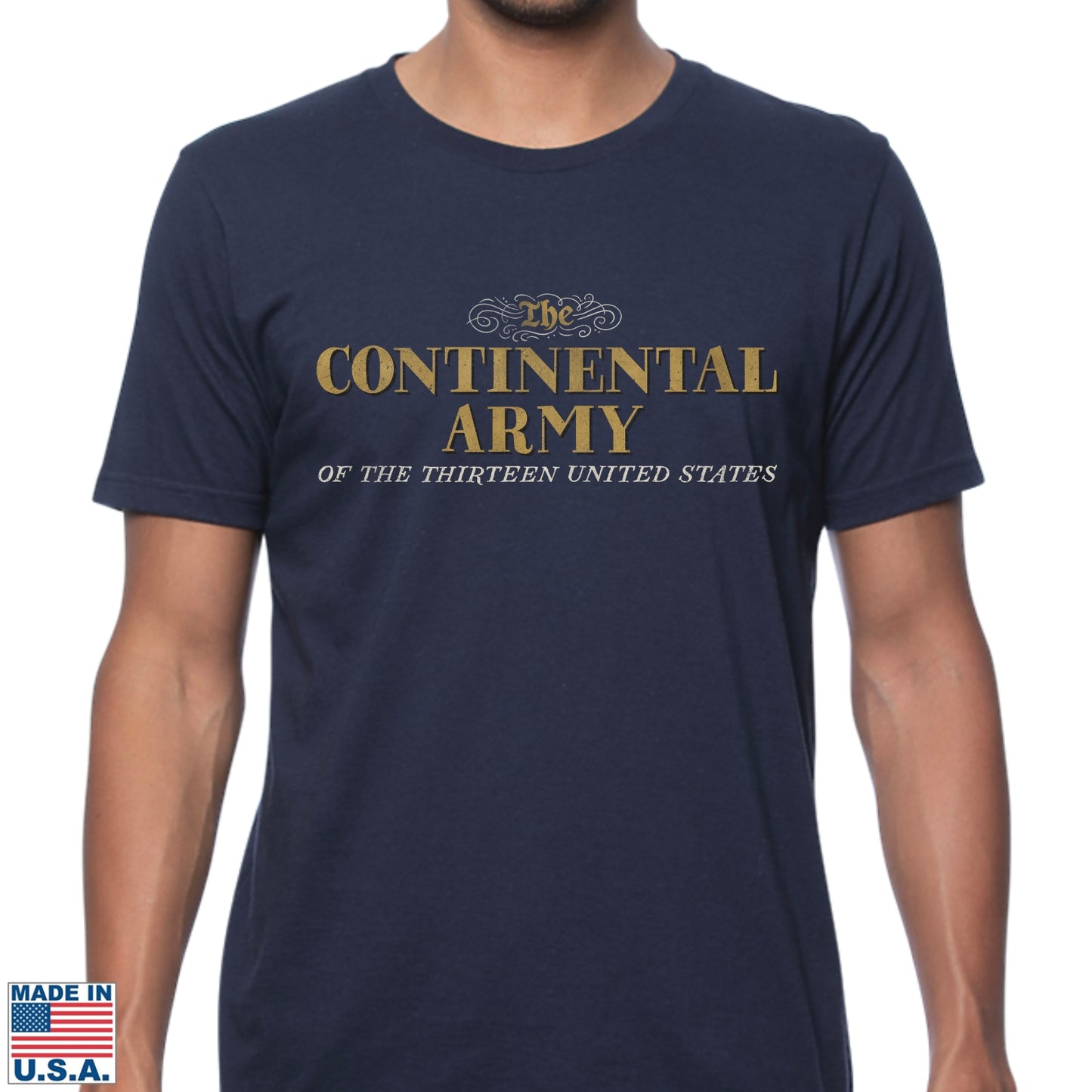 Front view of "The Continental Army" Made in America Shirt in Navy from The History List Store.
