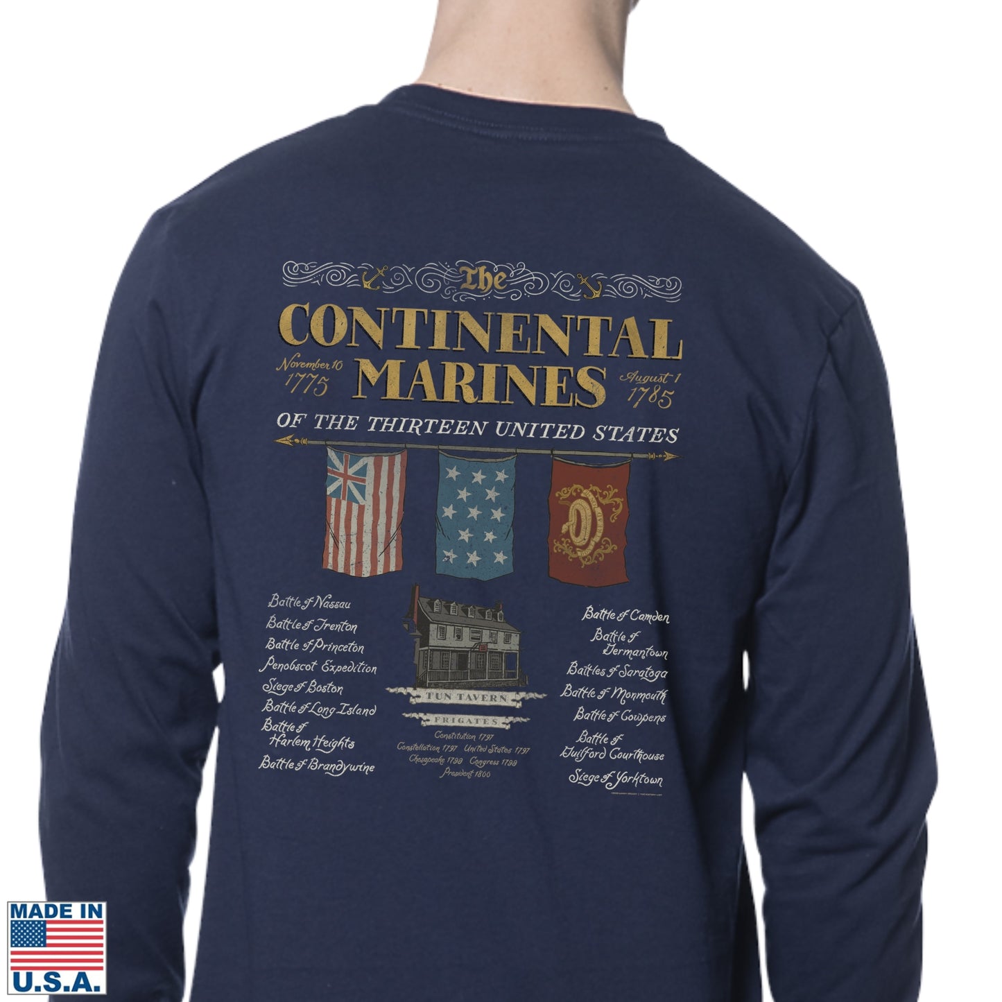Back of "The Continental Marines" Made in America Long-sleeved Shirt from The History List store