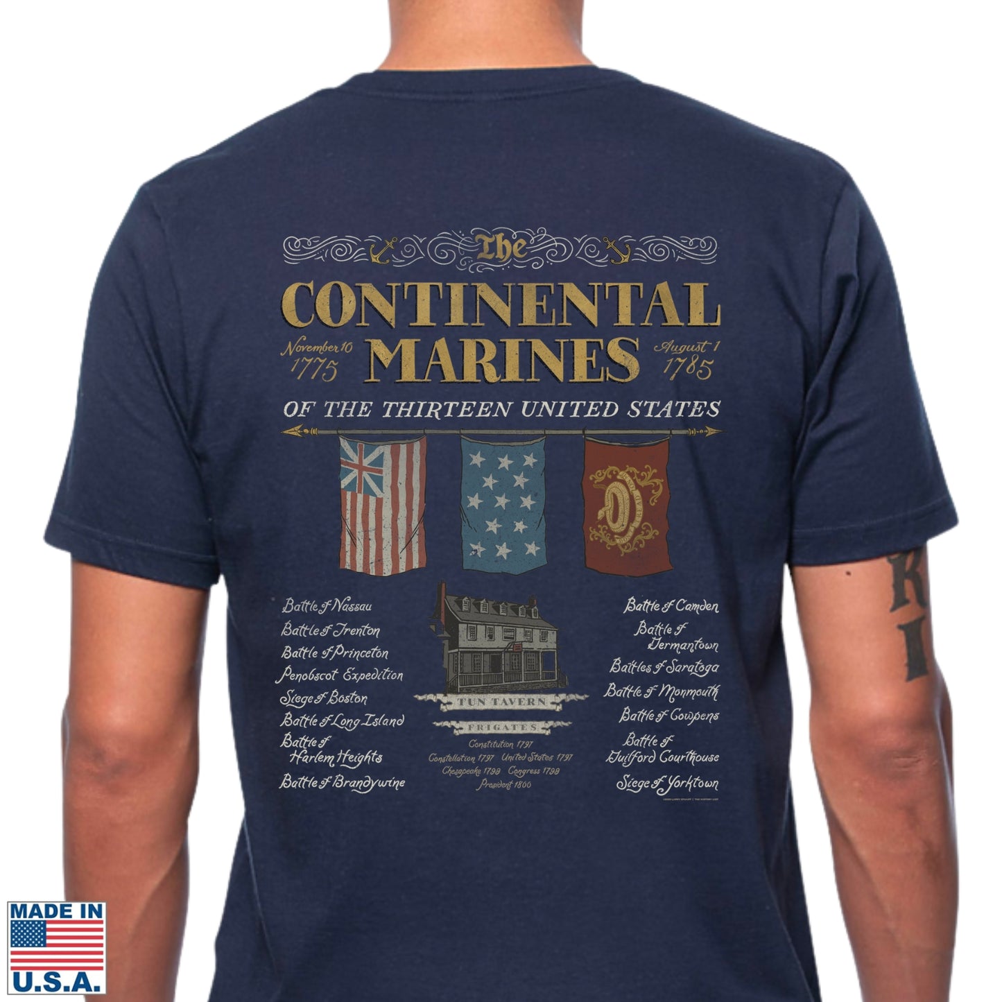 Back of "The Continental Marines" Made in America Shirt from The History List store