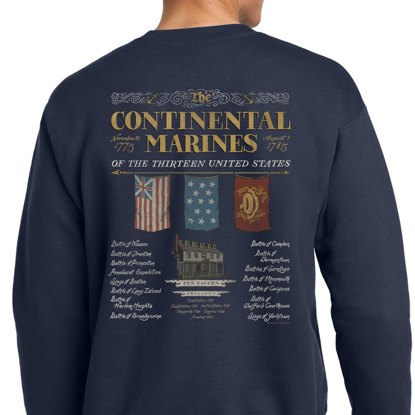 Back of "The Continental Marines" Crewneck sweatshirt from The History List store