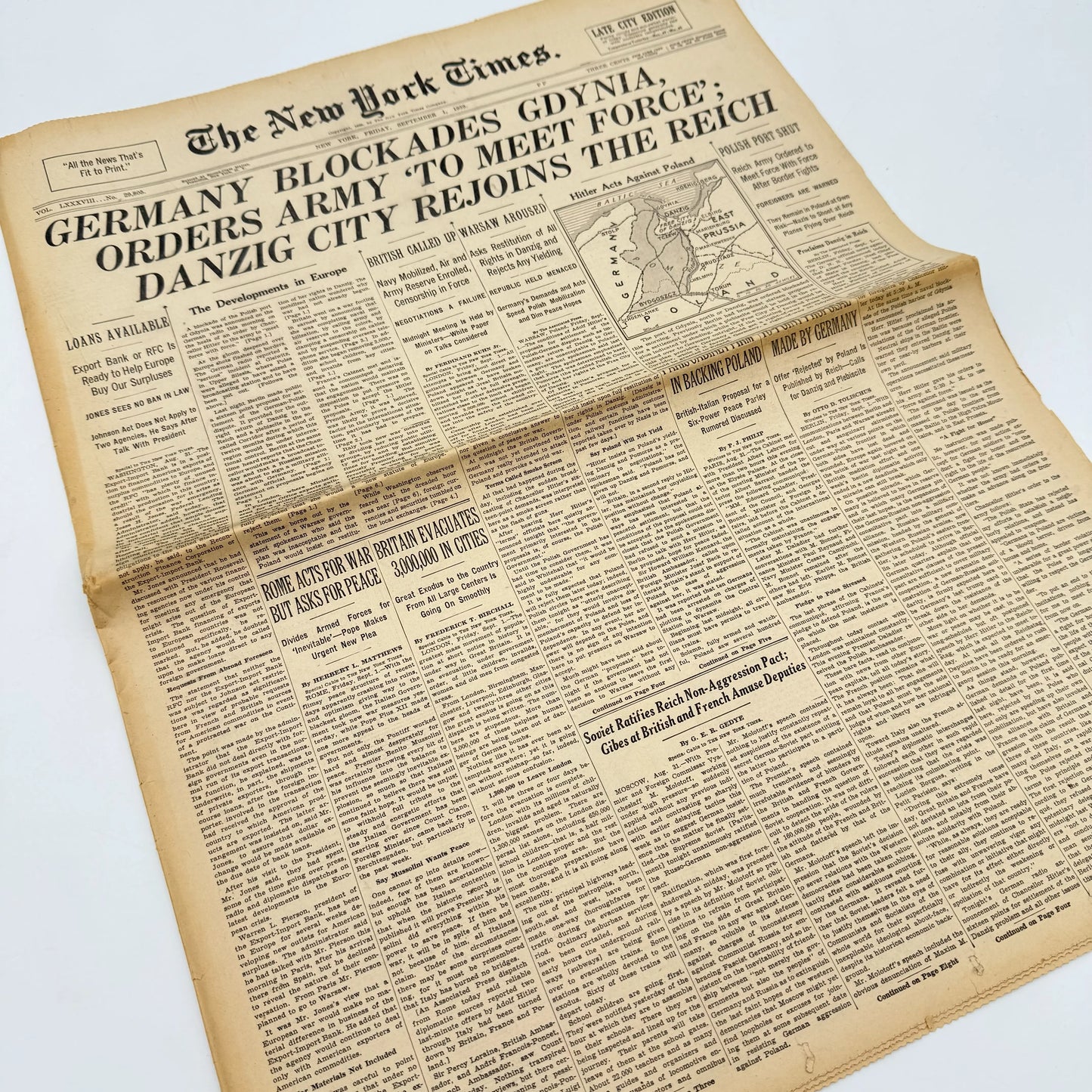 The first five days of WWII in the The New York Times — September 1 - 5, 1939 — Offered individually