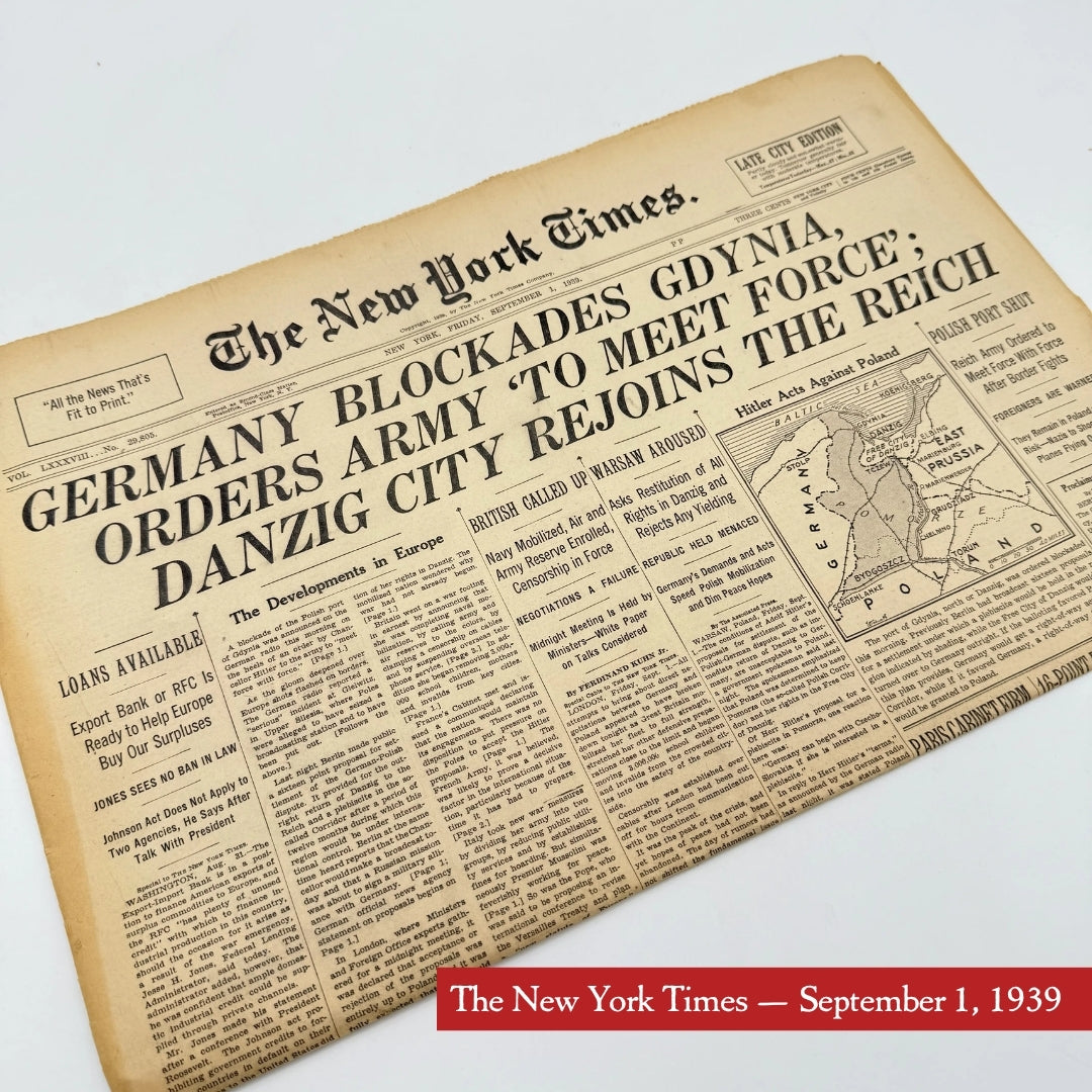 The first five days of WWII in the The New York Times — September 1 - 5, 1939 — Offered individually