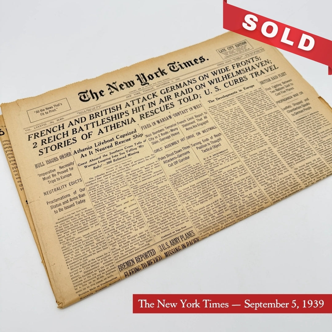 The first five days of WWII in the The New York Times — September 1 - 5, 1939 — Offered individually