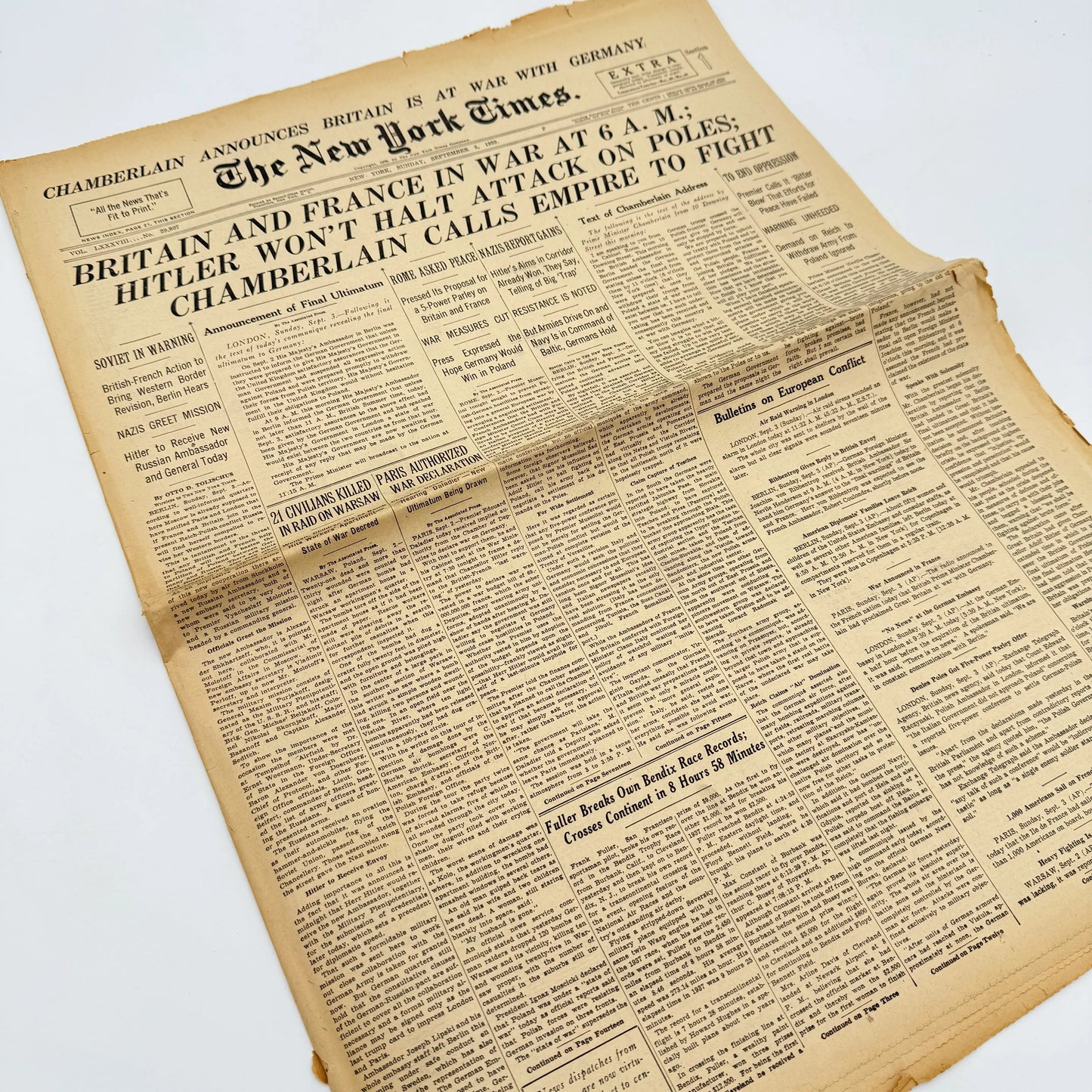 The first five days of WWII in the The New York Times — September 1 - 5, 1939 — Offered individually