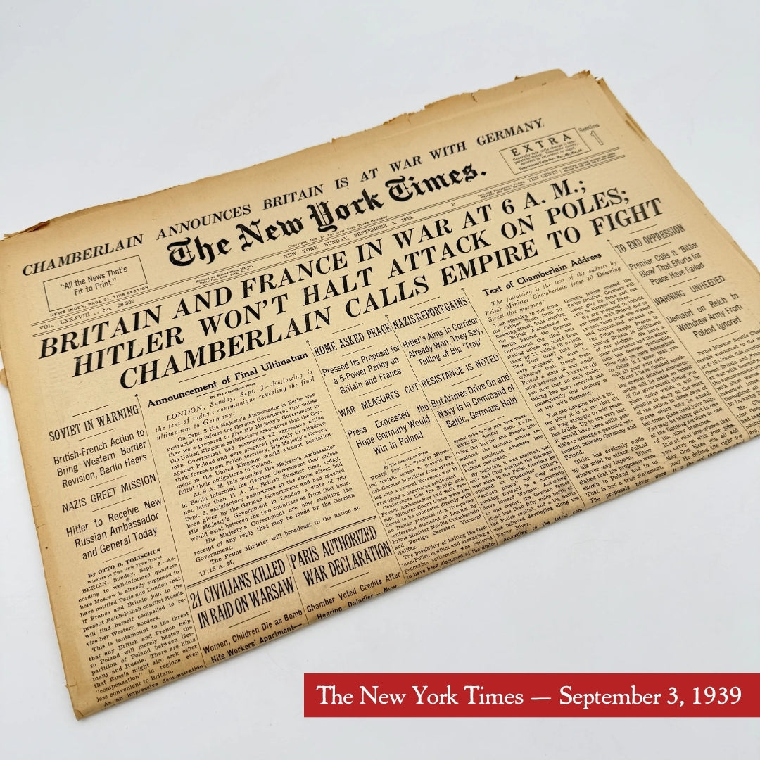 The first five days of WWII in the The New York Times — September 1 - 5, 1939 — Offered individually