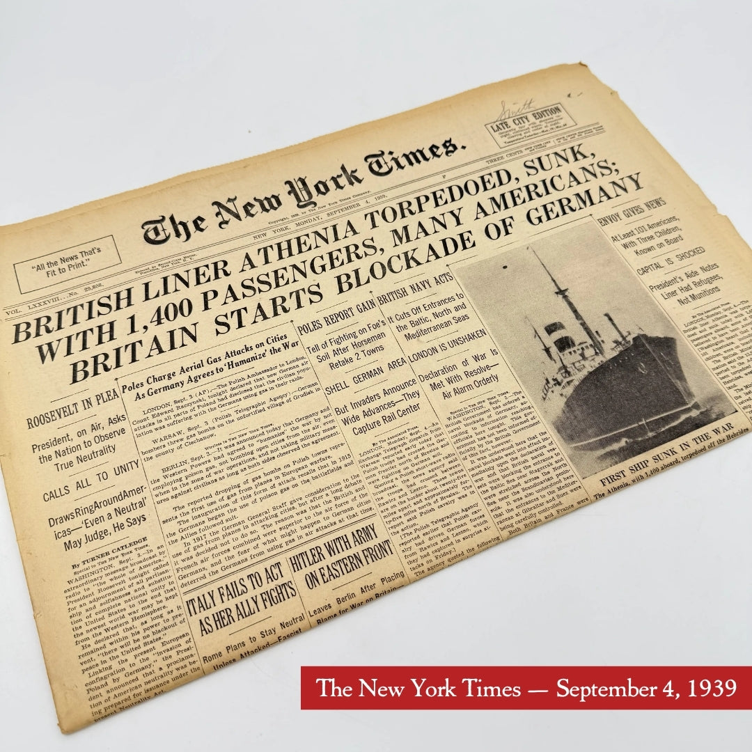 The first five days of WWII in the The New York Times — September 1 - 5, 1939 — Offered individually