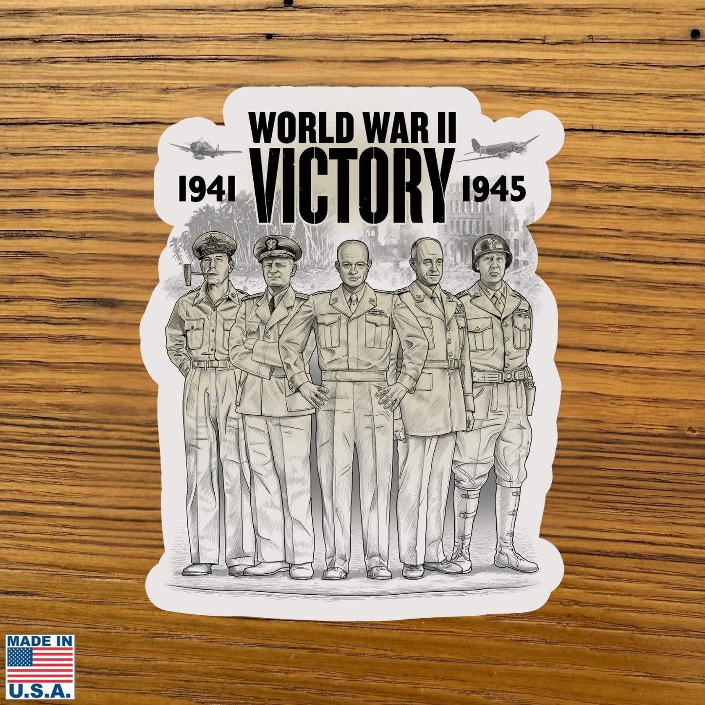 WWII Victory Five American Commanders Sticker