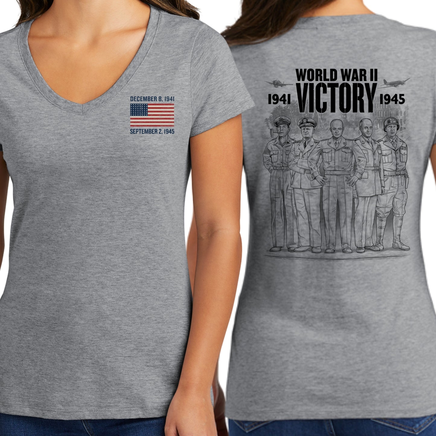 WWII Victory Five American Commanders Women's v-neck shirt
