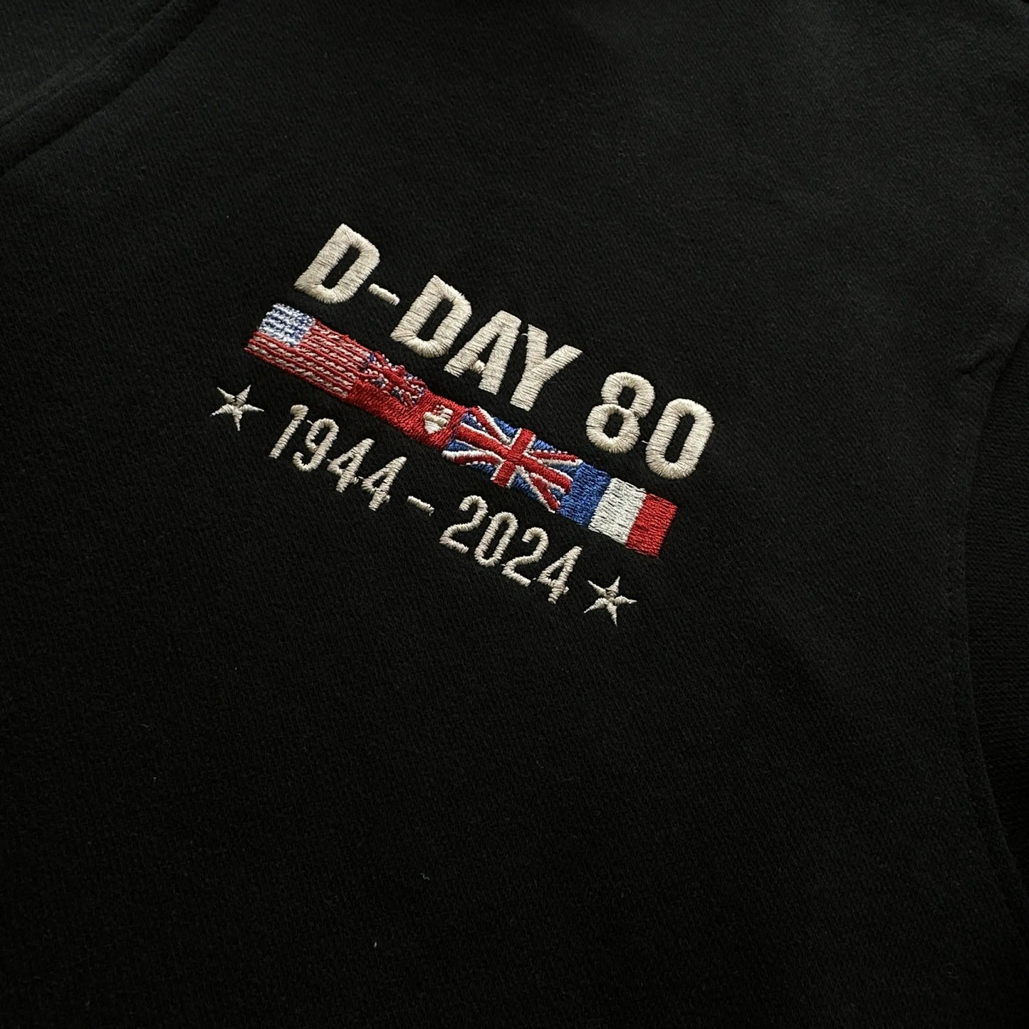 Close-up of the D-Day 80th Anniversary Embroidered Jacket with free personalization from The History List Store.