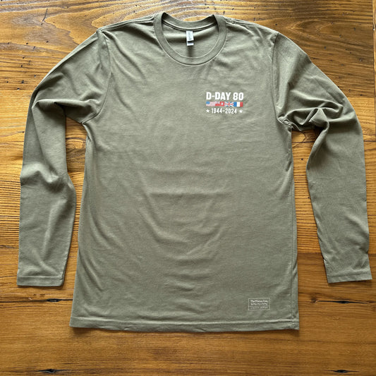 Front view of the D-Day 80th Anniversary Made in America Shirt in Military Green from The History List Store.