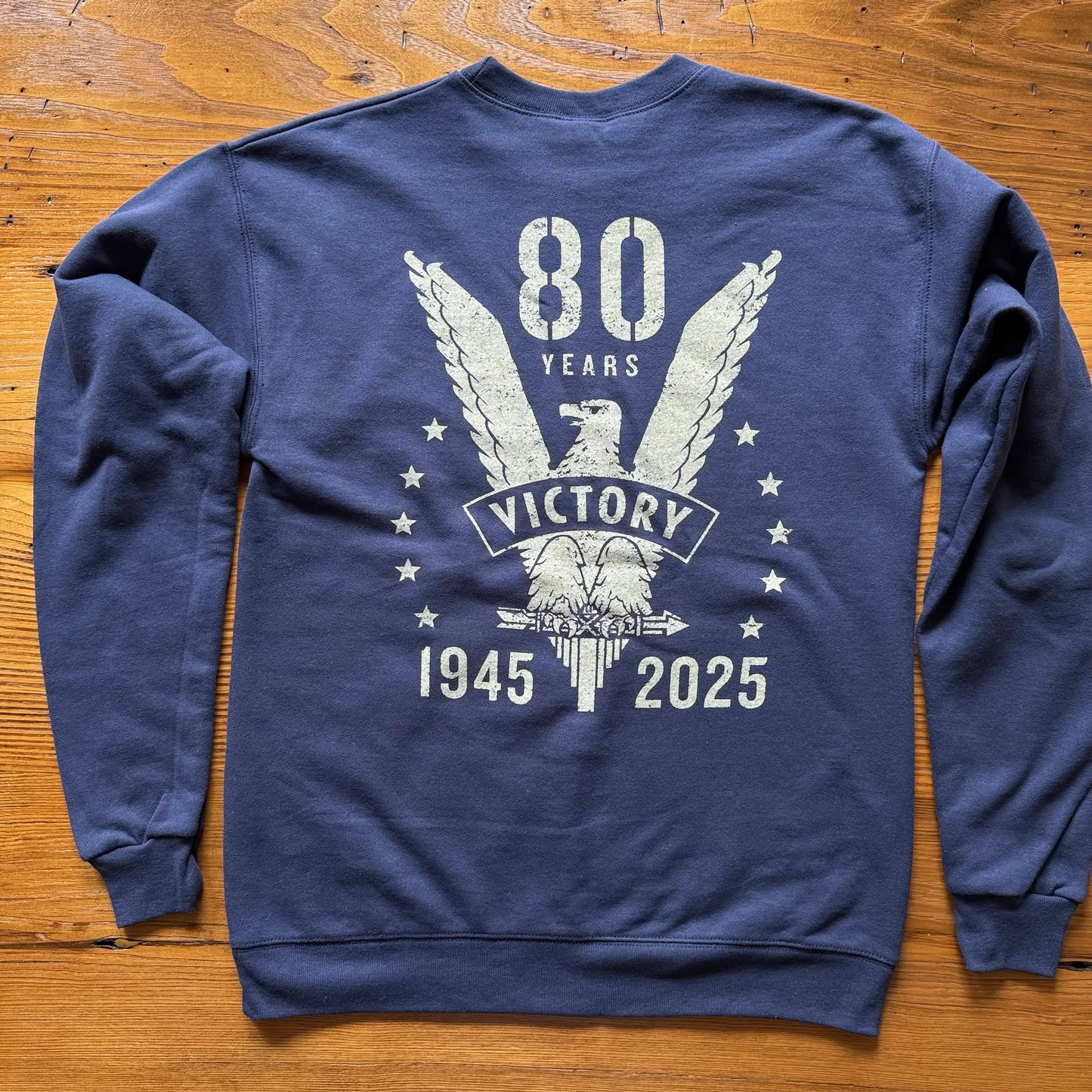 Back view of the WWII Victory 80th Anniversary Crewneck sweatshirt from The History List Store.