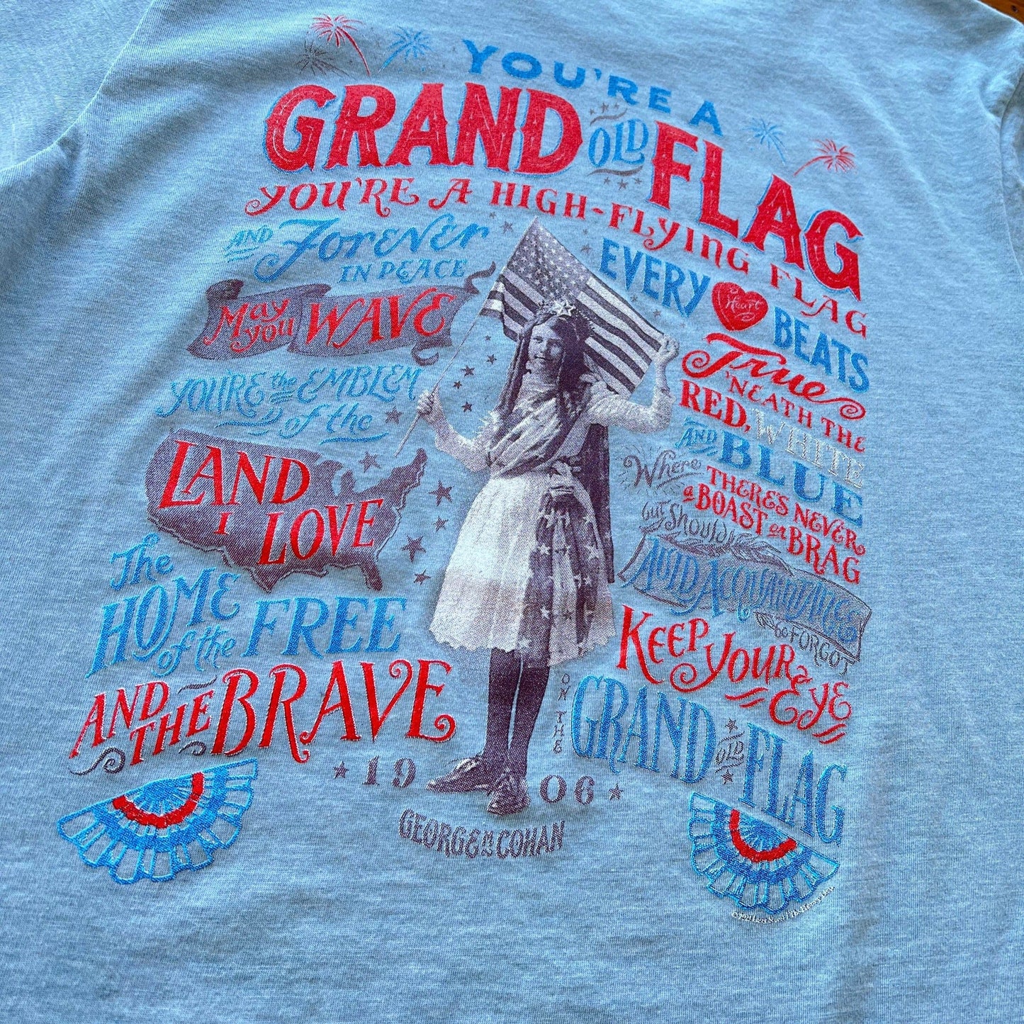 Closeup "Grand Old Flag" Shirt light blue color back design from the history list store