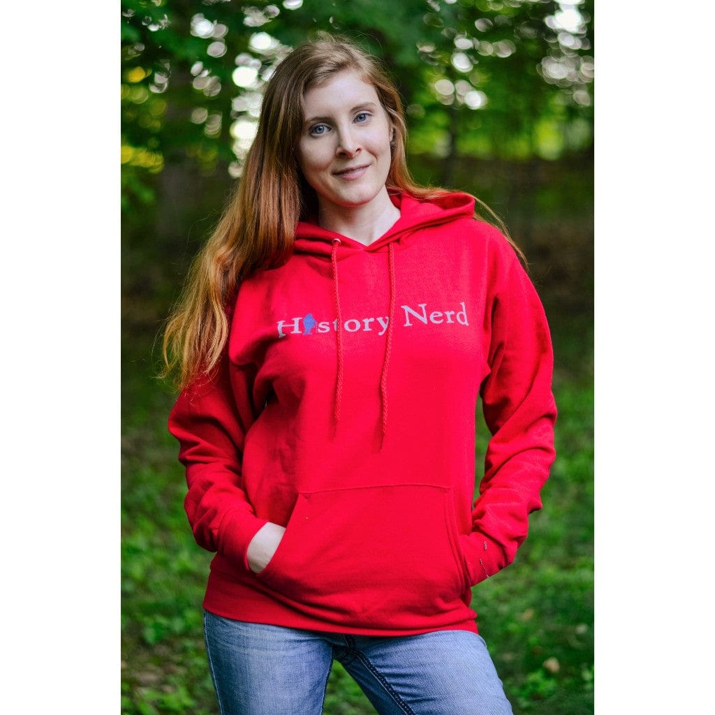 "History Nerd" Pullover sweatshirt with Ben Franklin - Charcoal grey and Deep red color from The History List Store