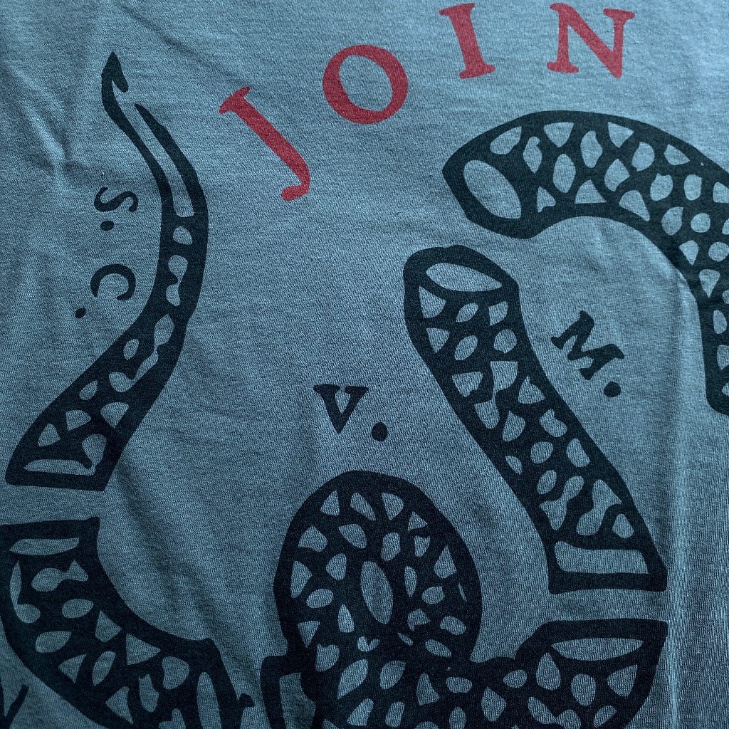 Close-up of "Join or Die" Shirt — Made in America from The History List Store.