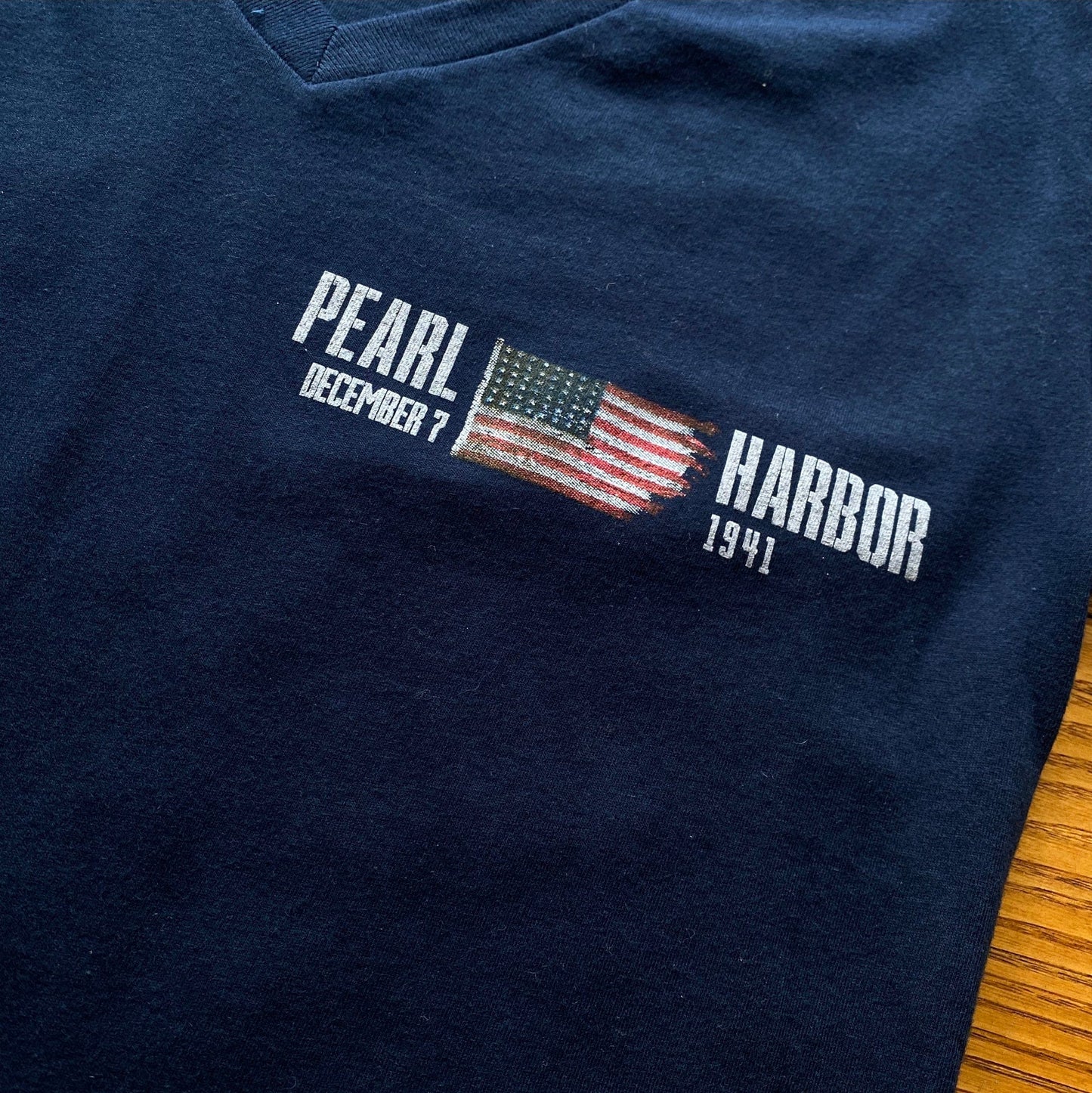 Close-up Front Pearl Harbor “Battleship Row” Women's v-neck shirt from the History List Store