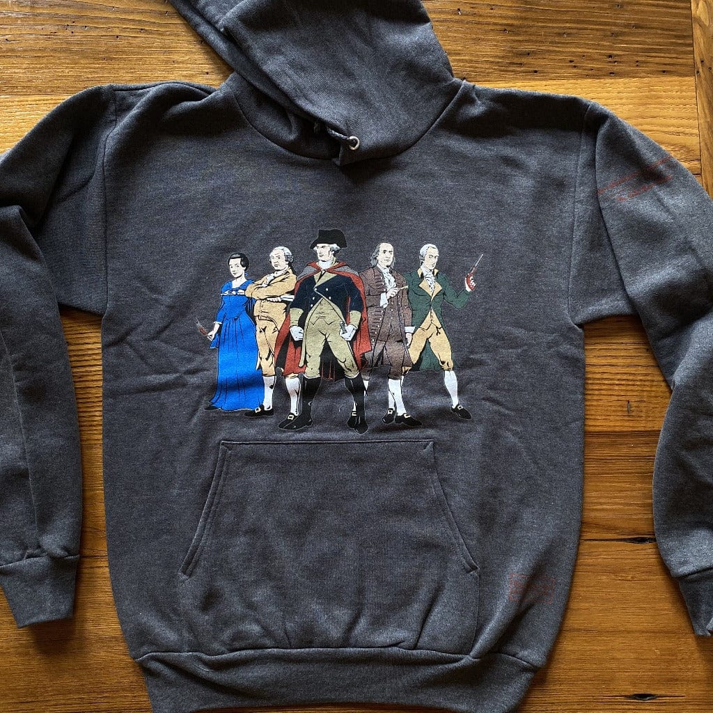 "Revolutionary Superheroes" with George Washington Hooded sweatshirt and Crewneck sweatshirt from The History List Store