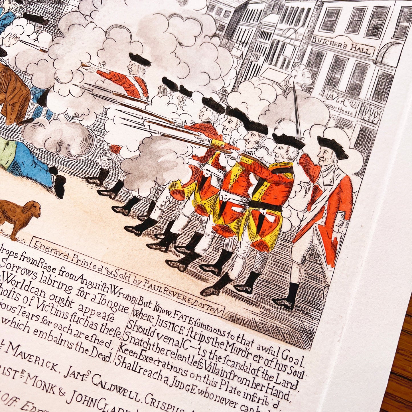 Close-up Boston Massacre Hand-Engraved print, after Revere from the History List Store