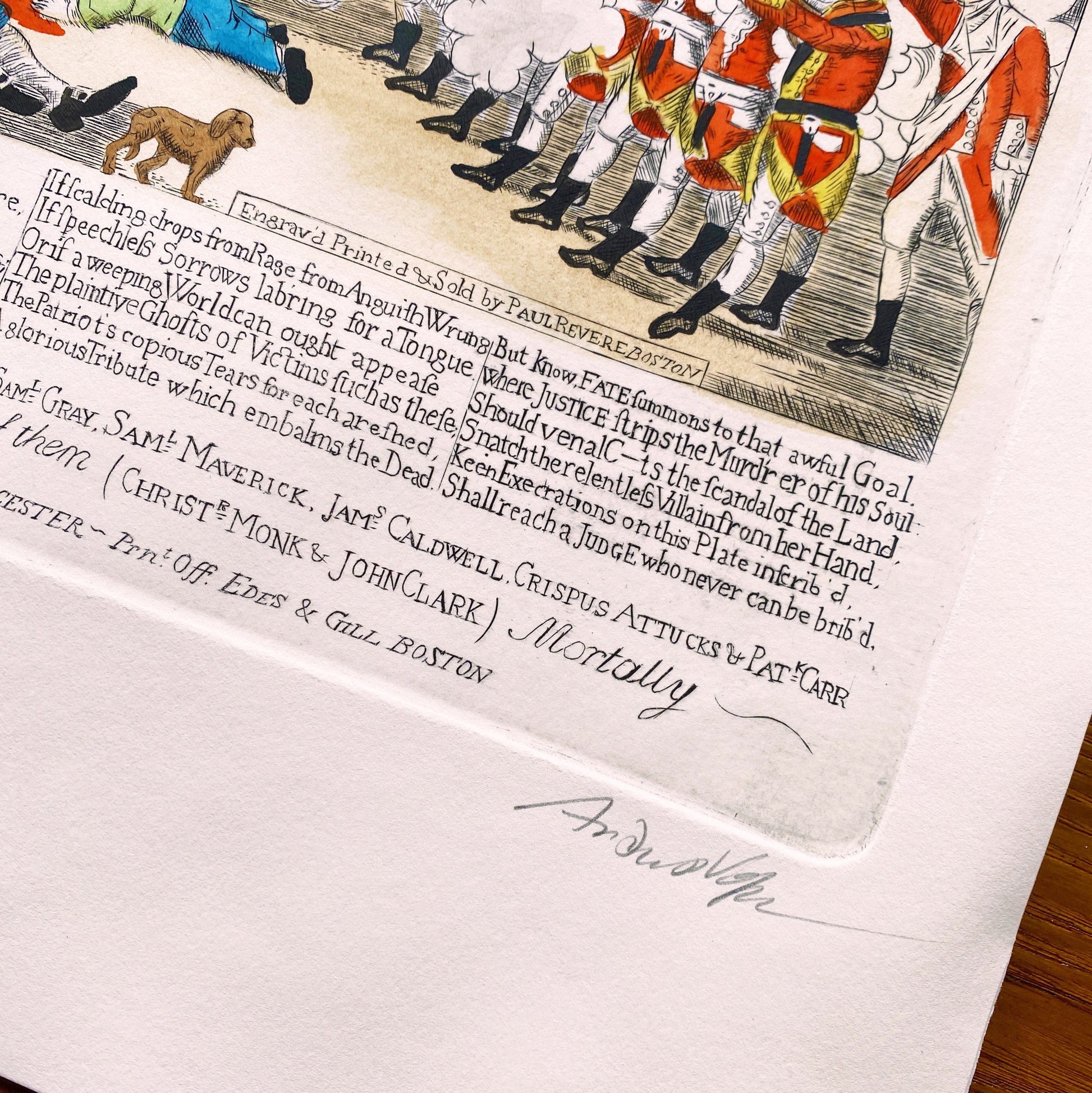 Signed by Andy Volpe Boston Massacre Hand-Engraved print, after Revere 