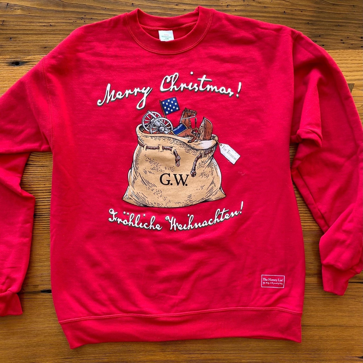 Front view of the George Washington's Christmas Day Crossing of the Delaware Crewneck sweatshirt — The Christmas sweatshirt for history nerds from The History List Store.