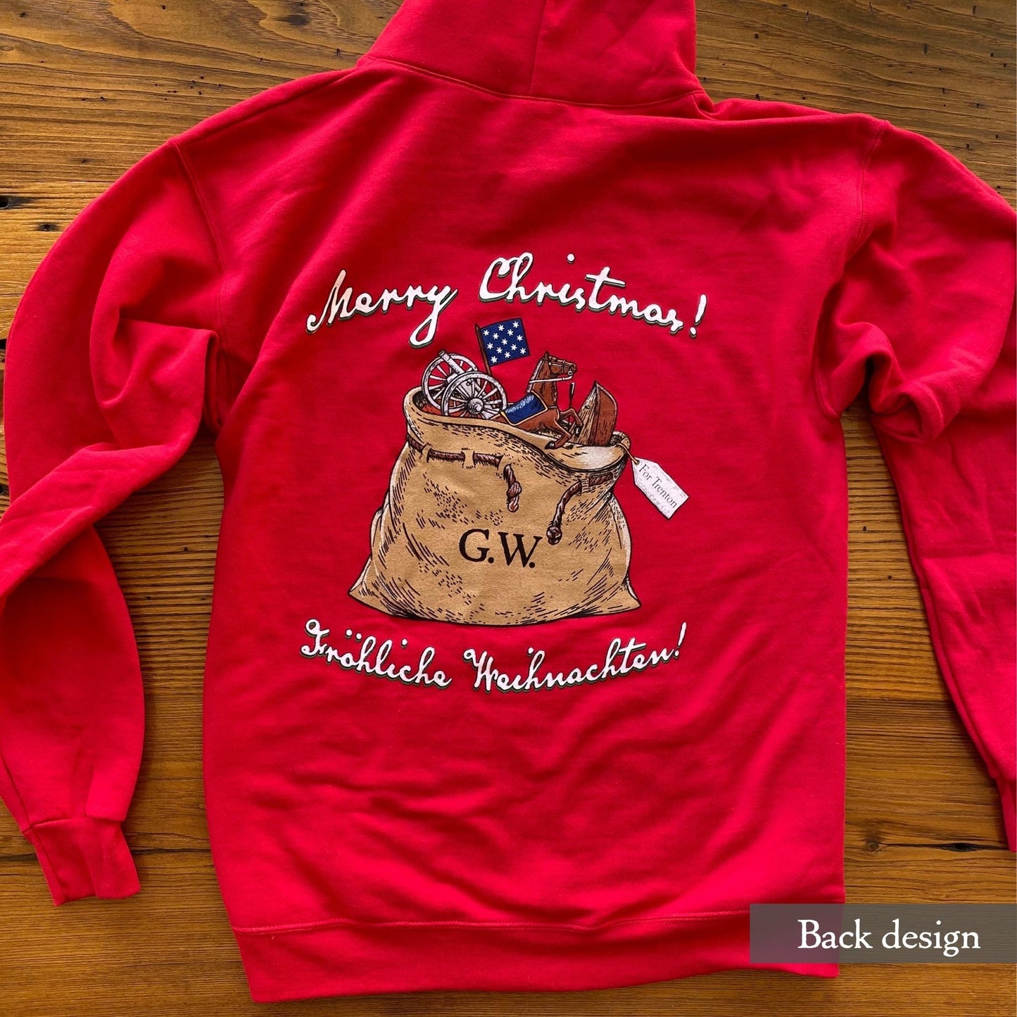 Back view of the George Washington's Christmas Day Crossing of the Delaware Pullover sweatshirt — The Christmas hoodie for history nerds from The History List Store.