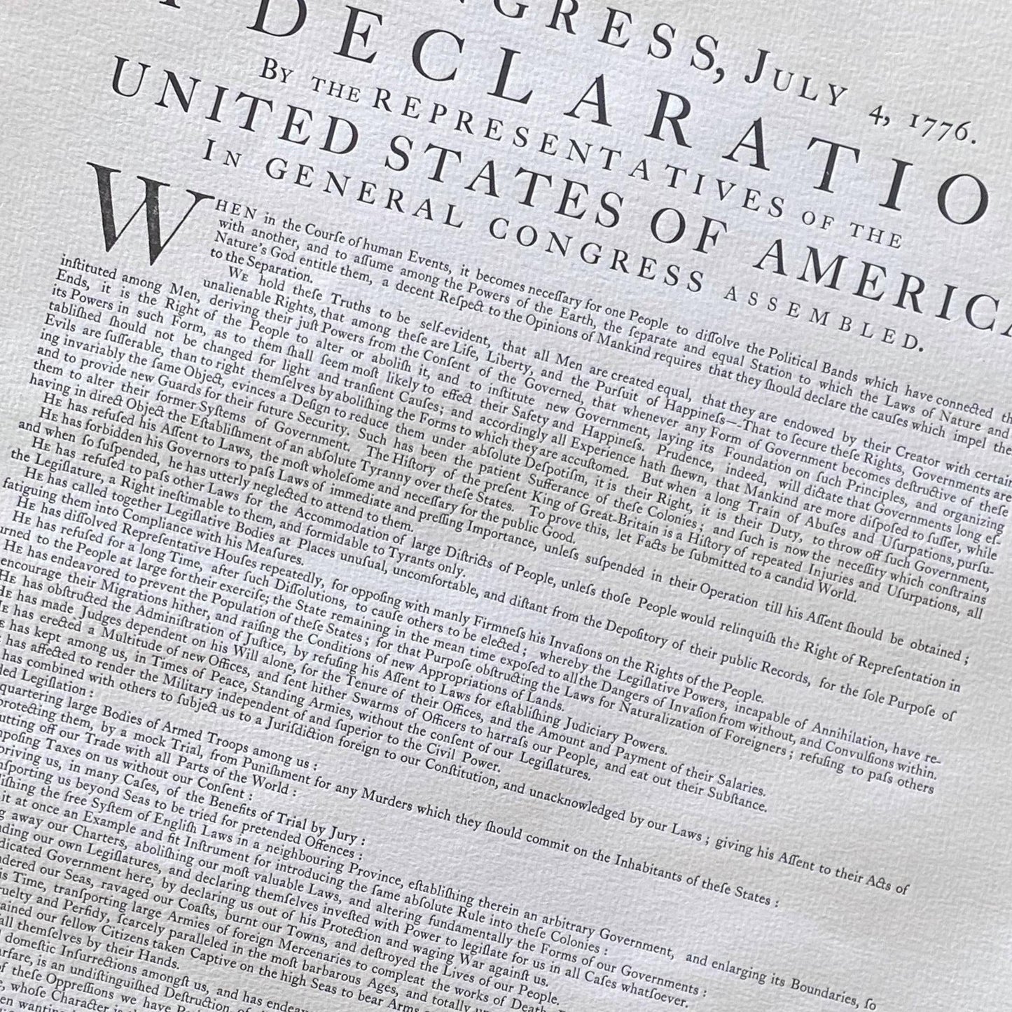 Close-up of Dunlap broadside of the Declaration of Independence - Three-quarter size from the History List store