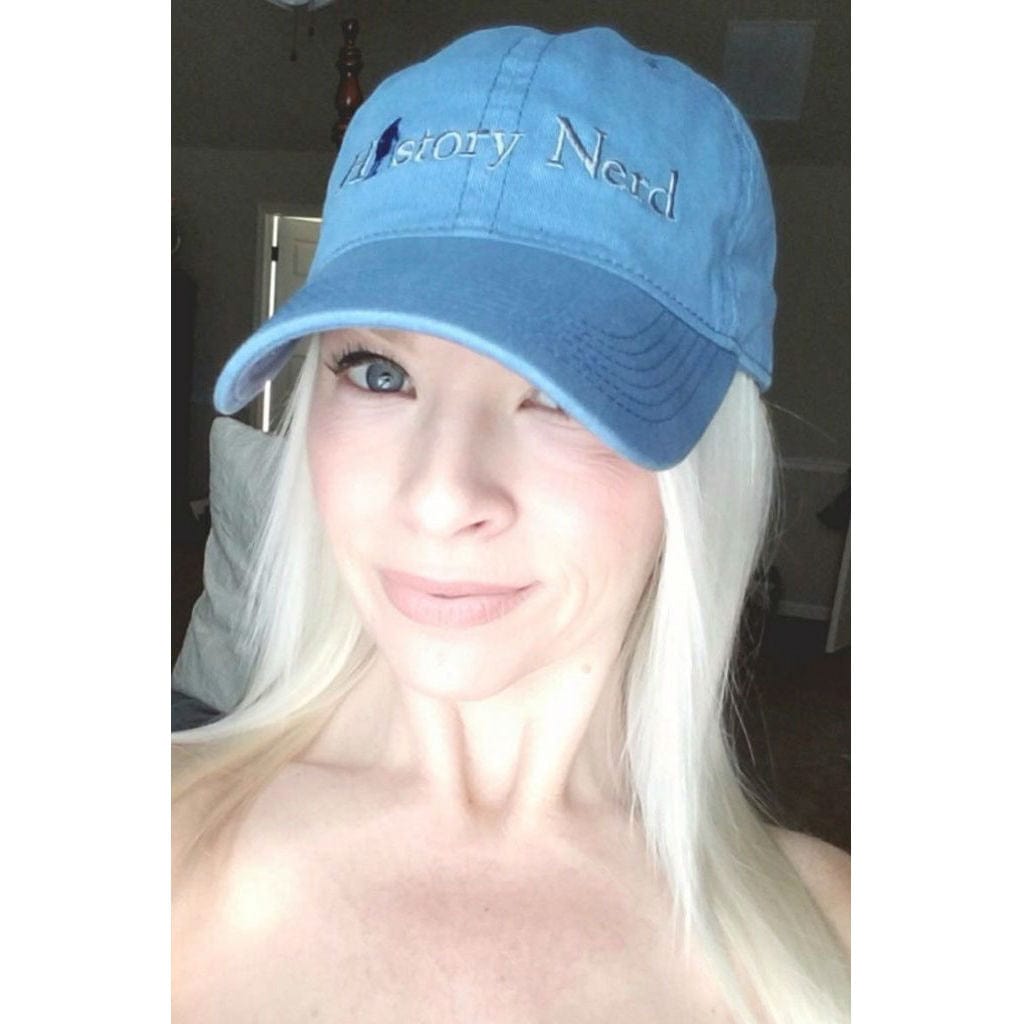 Embroidered "History Nerd" with Ben Franklin cap - Indigo from The History List Store when worn
