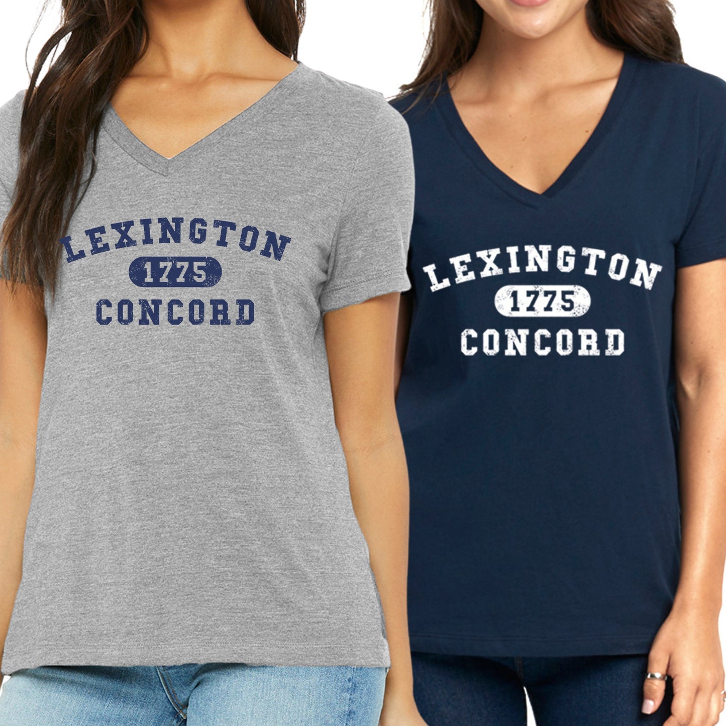 When worn of the 1775 Lexington and Concord Women's v-neck shirt in Heather Grey from The History List Store.