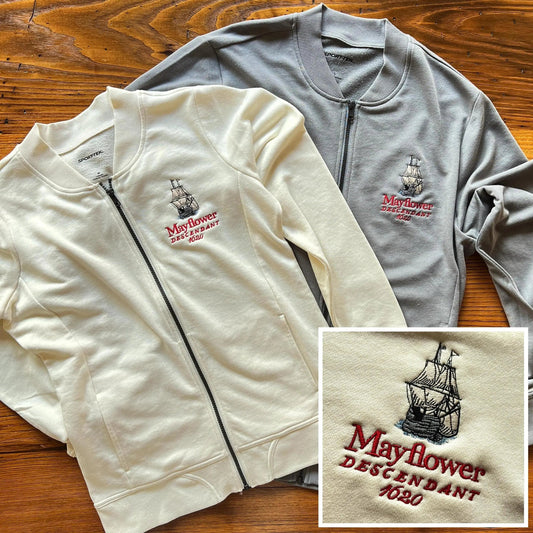 Embroidered Mayflower "Descendants" Jacket from The History List Store.