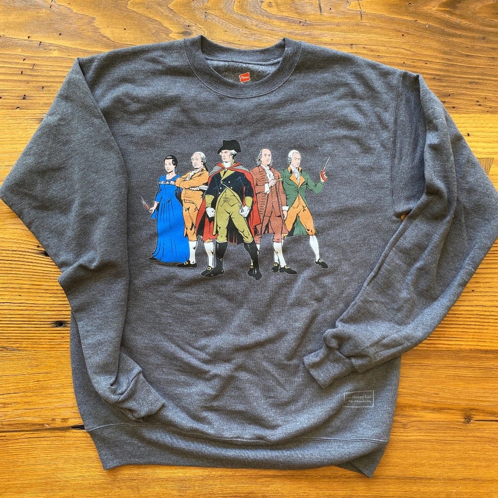 "Revolutionary Superheroes" with George Washington Hooded sweatshirt and Crewneck sweatshirt from The History List Store