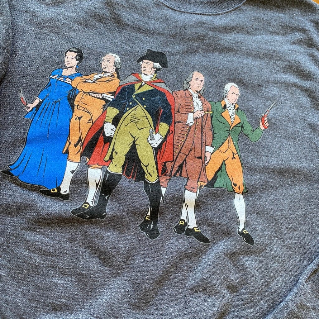 "Revolutionary Superheroes" with George Washington Hooded sweatshirt and Crewneck sweatshirt from The History List Store