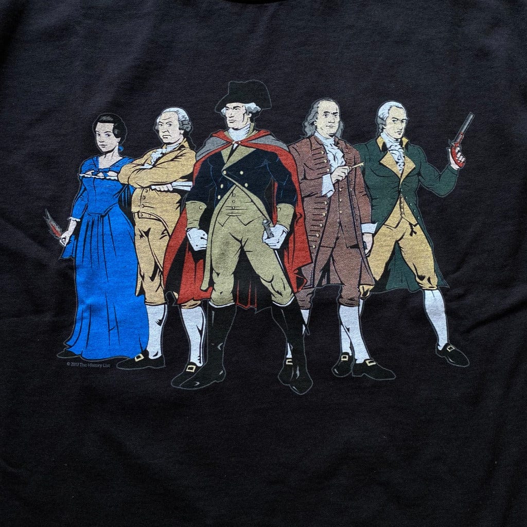 Close-up "Revolutionary Superheroes" with George Washington Long-sleeved shirt from the History List Store.