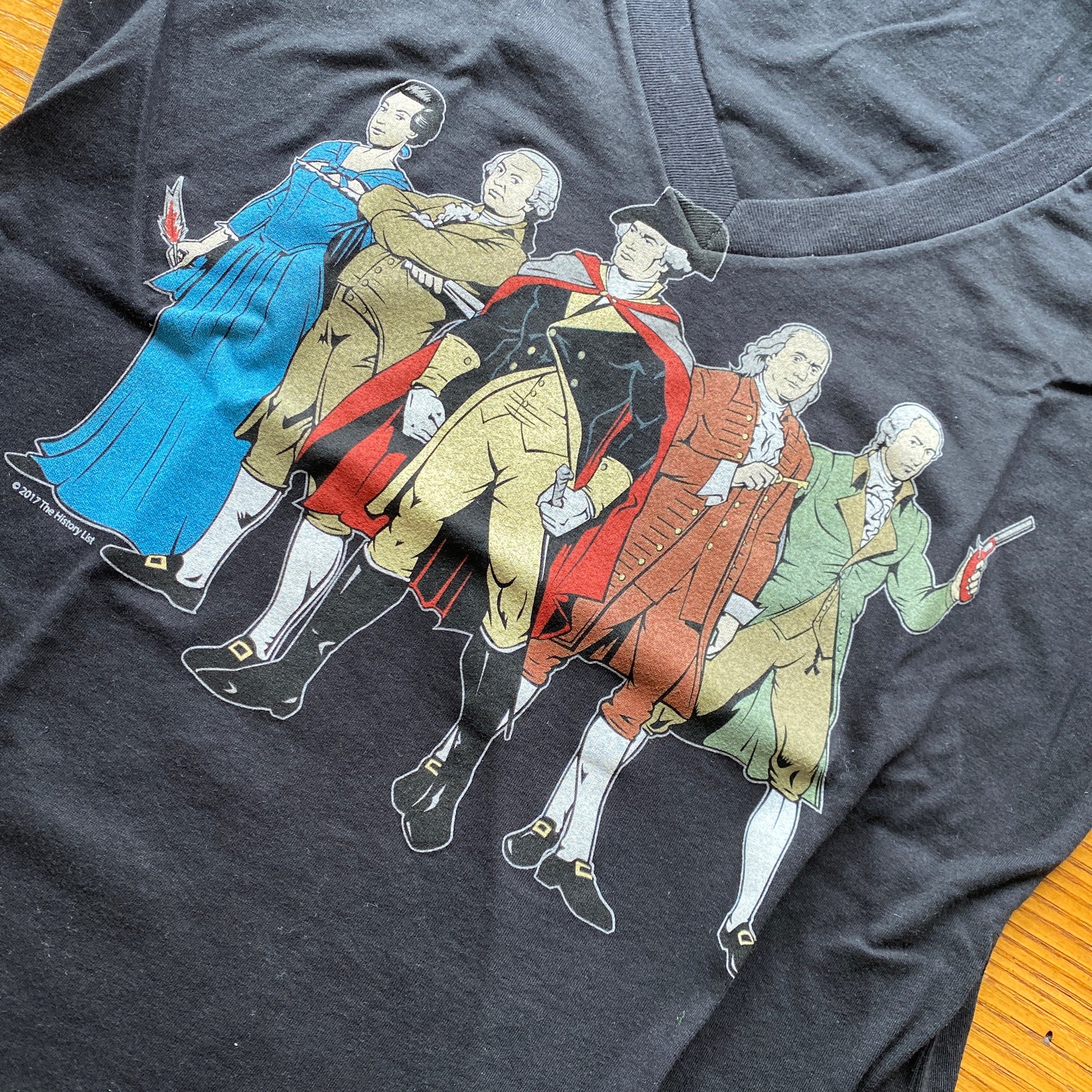 "Revolutionary Superheroes" with George Washington Women's v-neck shirt from The History List Store.
