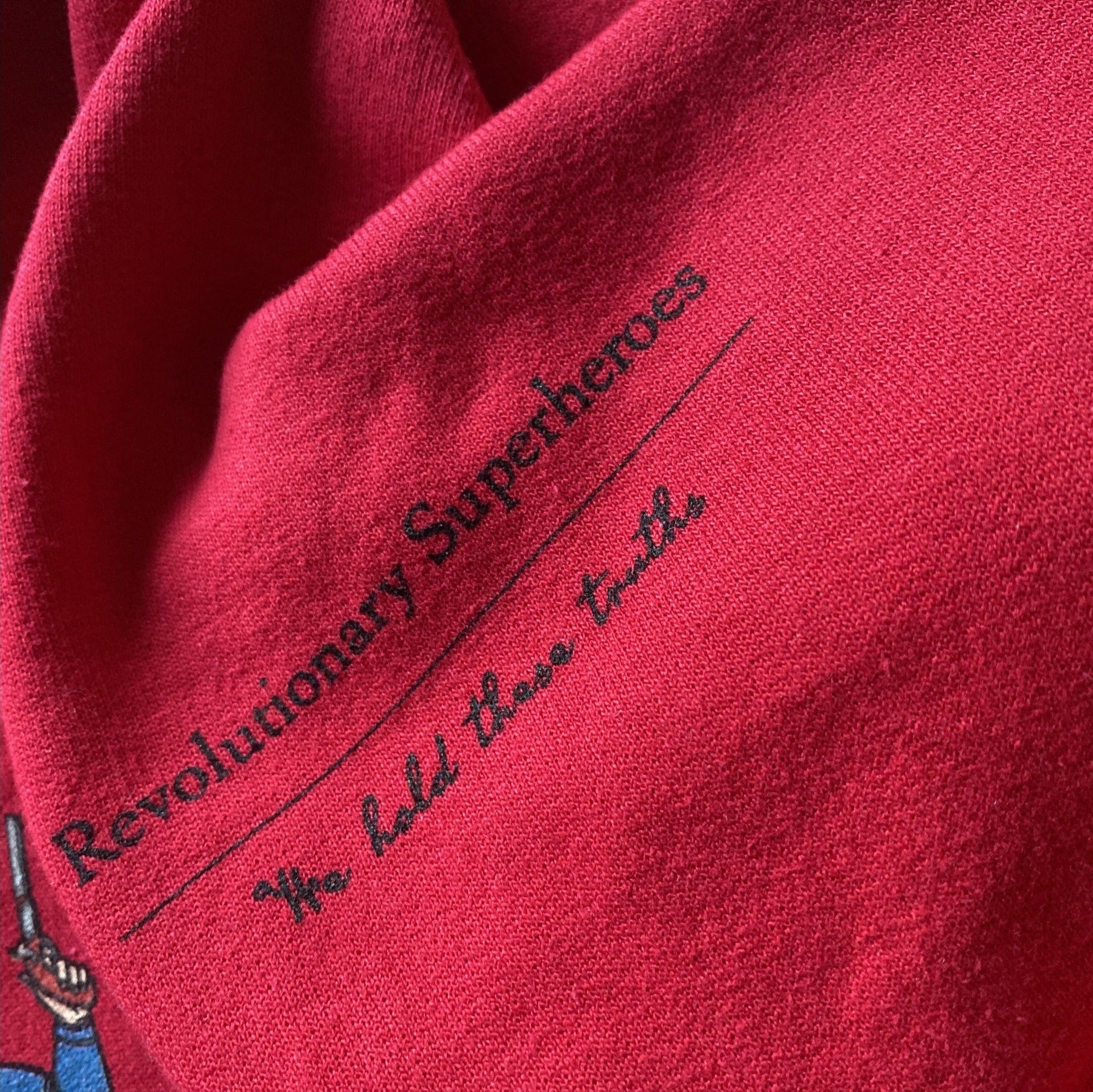 Sleeve Print on Red Ten "Revolutionary Superheroes" Hoodie and crewneck sweatshirt from the History List Store
