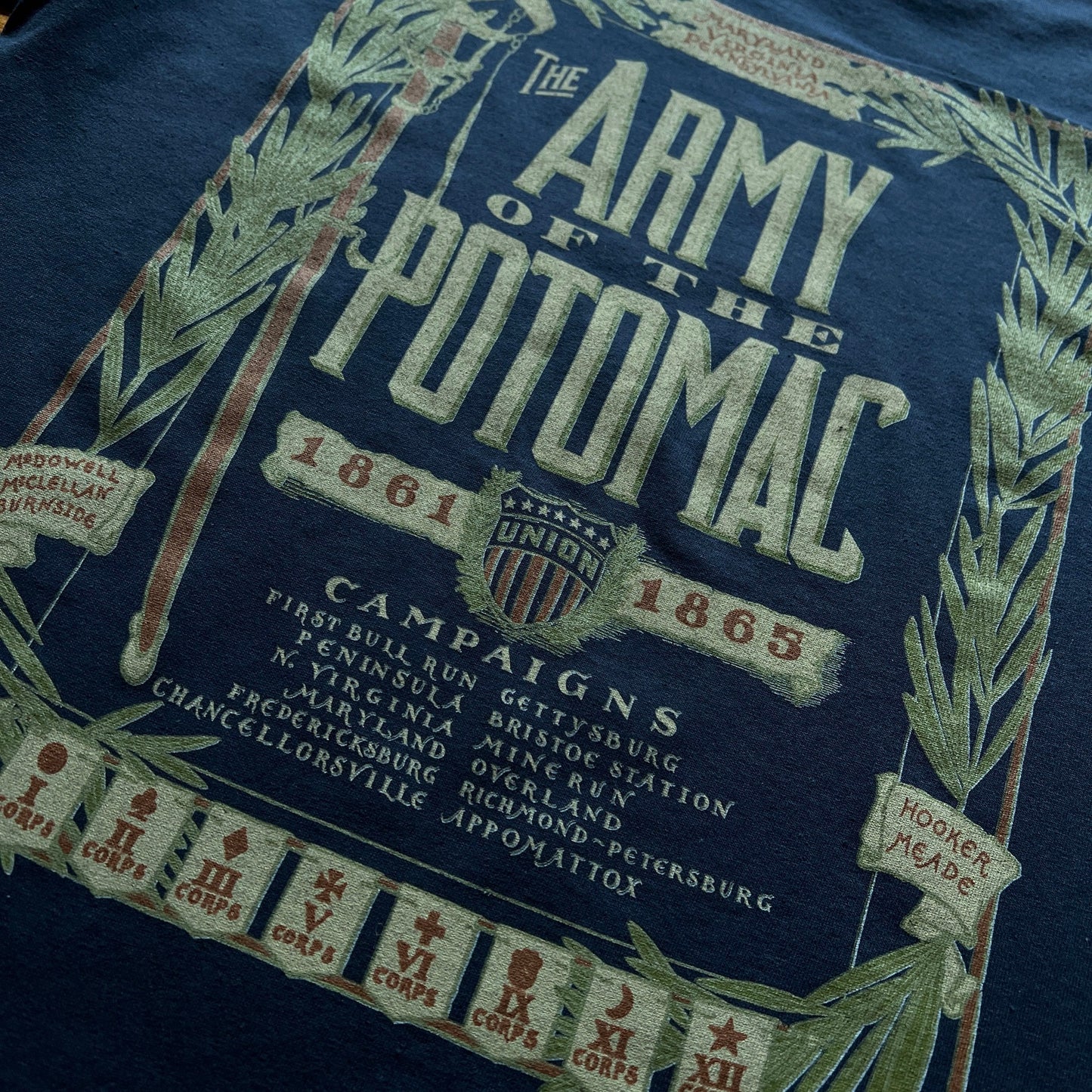 Back close-up of "The Army of the Potomac" Shirt from The History List store