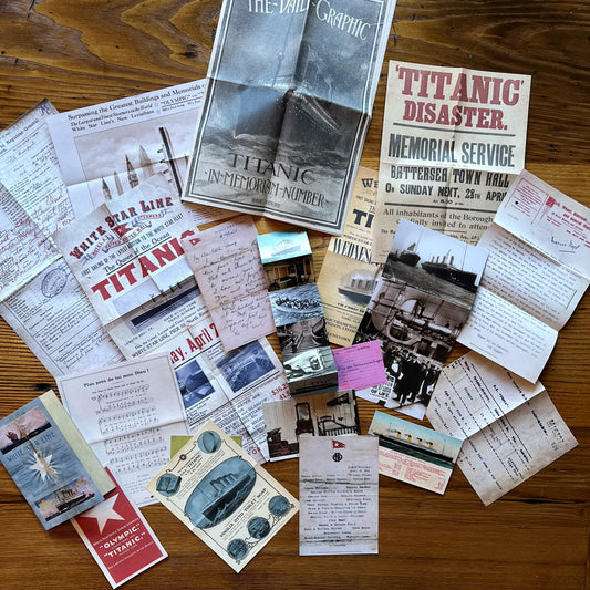 Titanic Document Box with 26 items from launch through memorial service