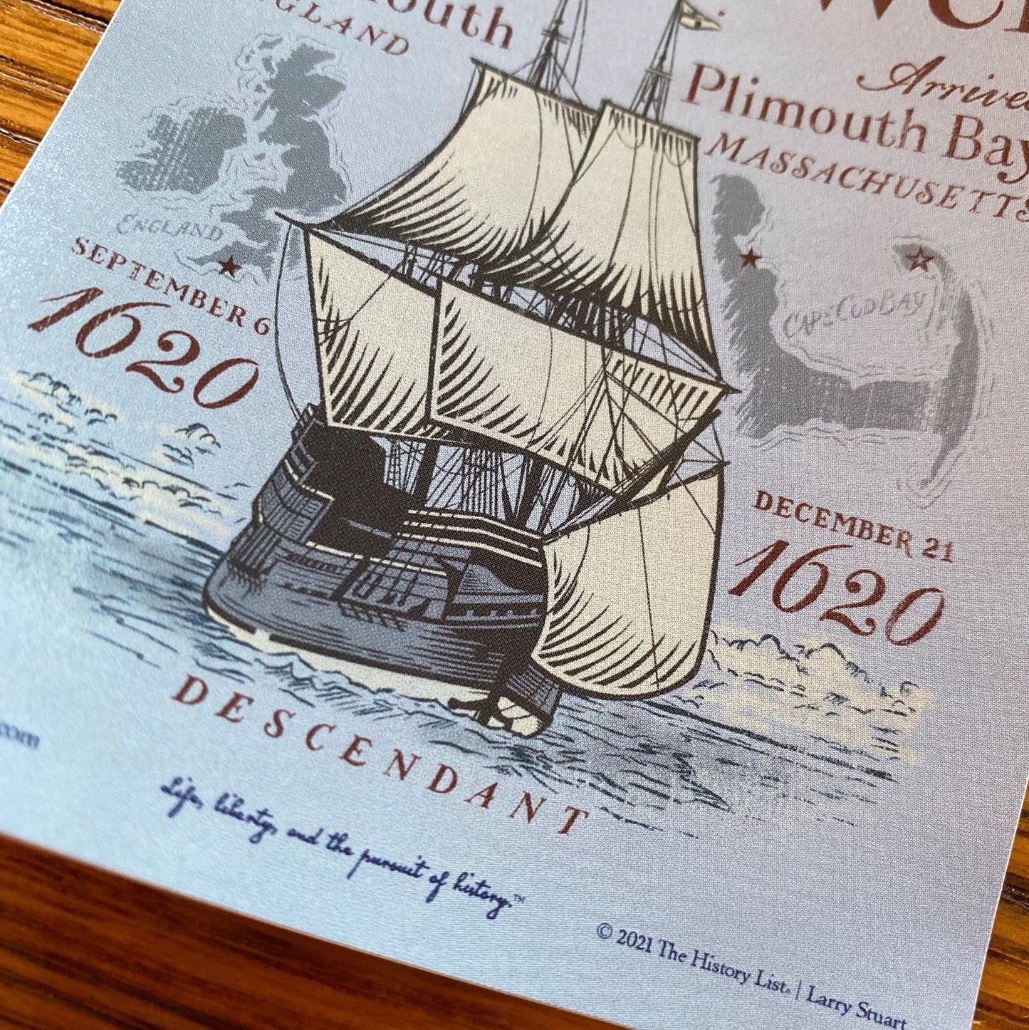 Close-up of "The Voyage of the Mayflower" as a small poster from the History List Store