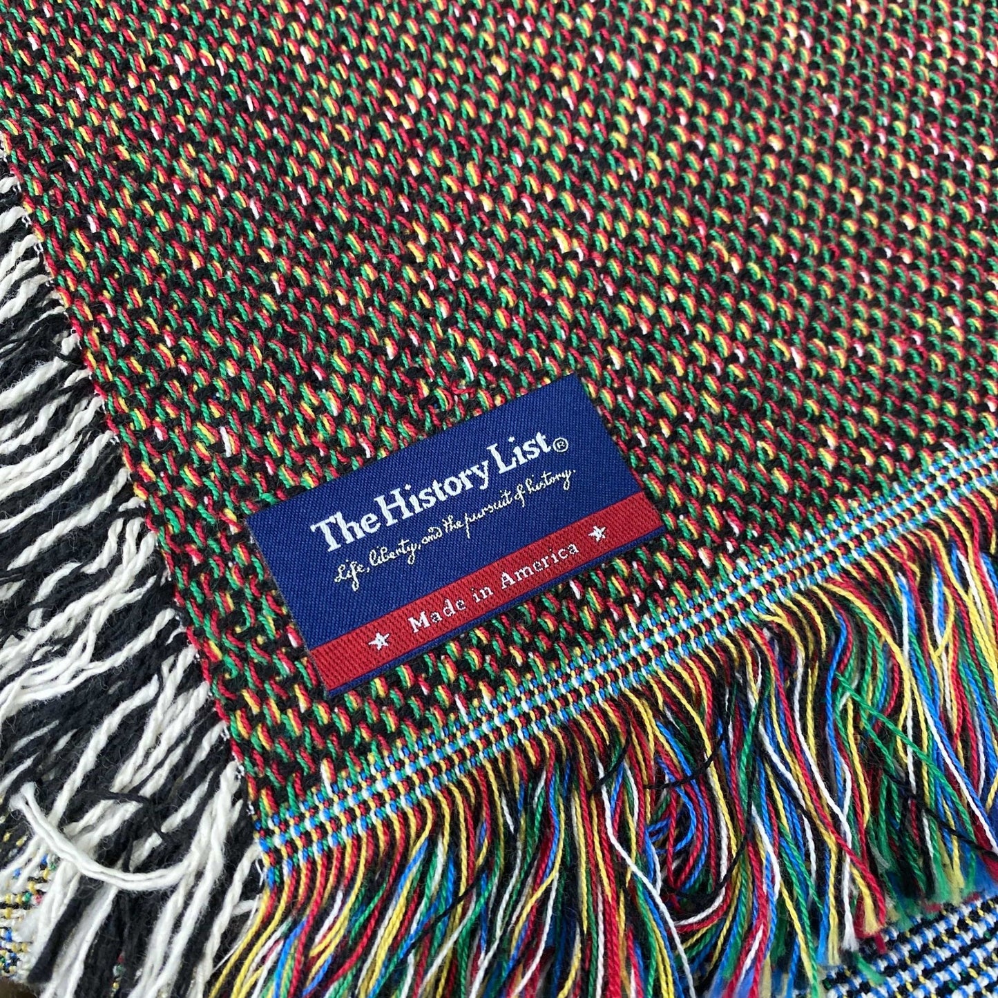 Woven blanket label from The History List store