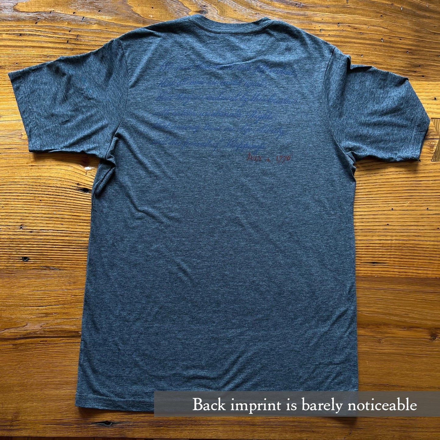 Back imprint of "1776 with Our Nation's First Flag" Shirt - Antique denim from The History List store