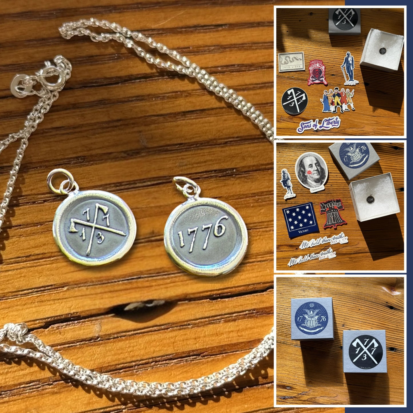 Revolutionary sterling silver charms made by hand in New England — 1773 and 1776 from The History List store