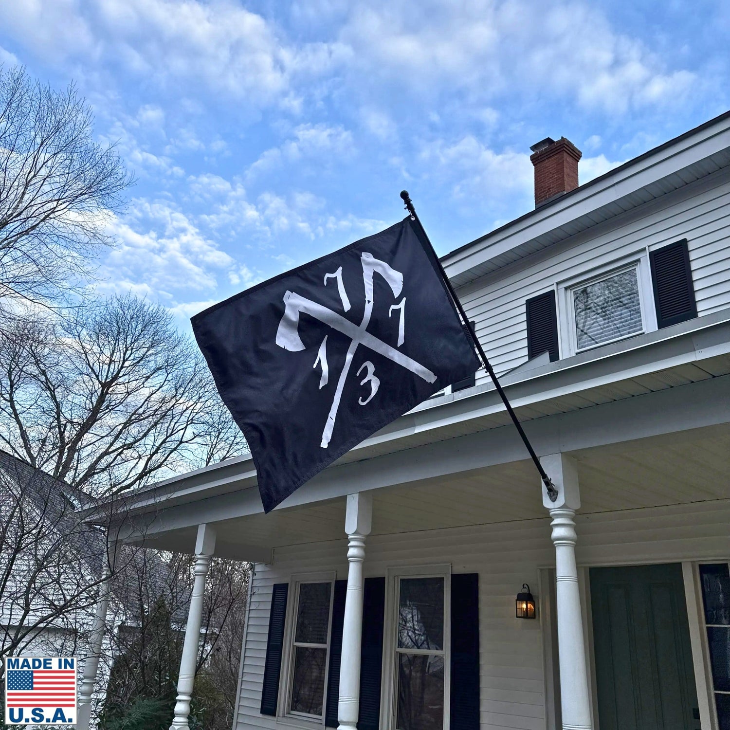 "1773" Boston Tea Party Flag — Made in America — The flag for hardcore history folks from The History List store — Black flag with white design