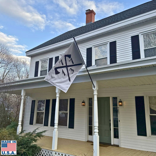 "1773" Boston Tea Party Flag — Made in America — The flag for hardcore history folks from The History List store — White flag with black design