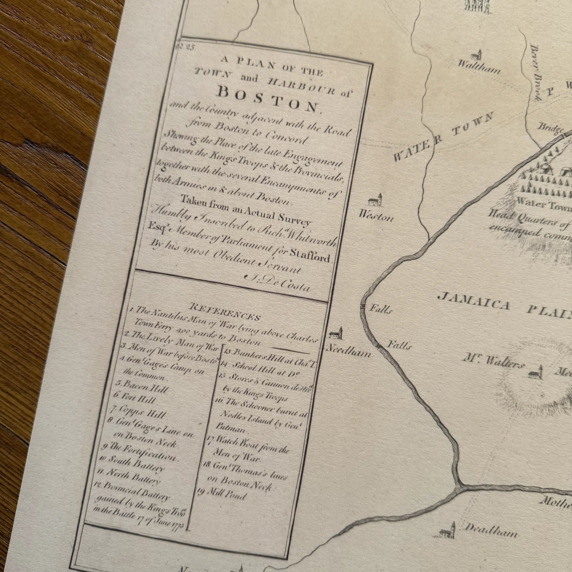 1775 map with the Battle of Lexington and Concord — Archival print at ...