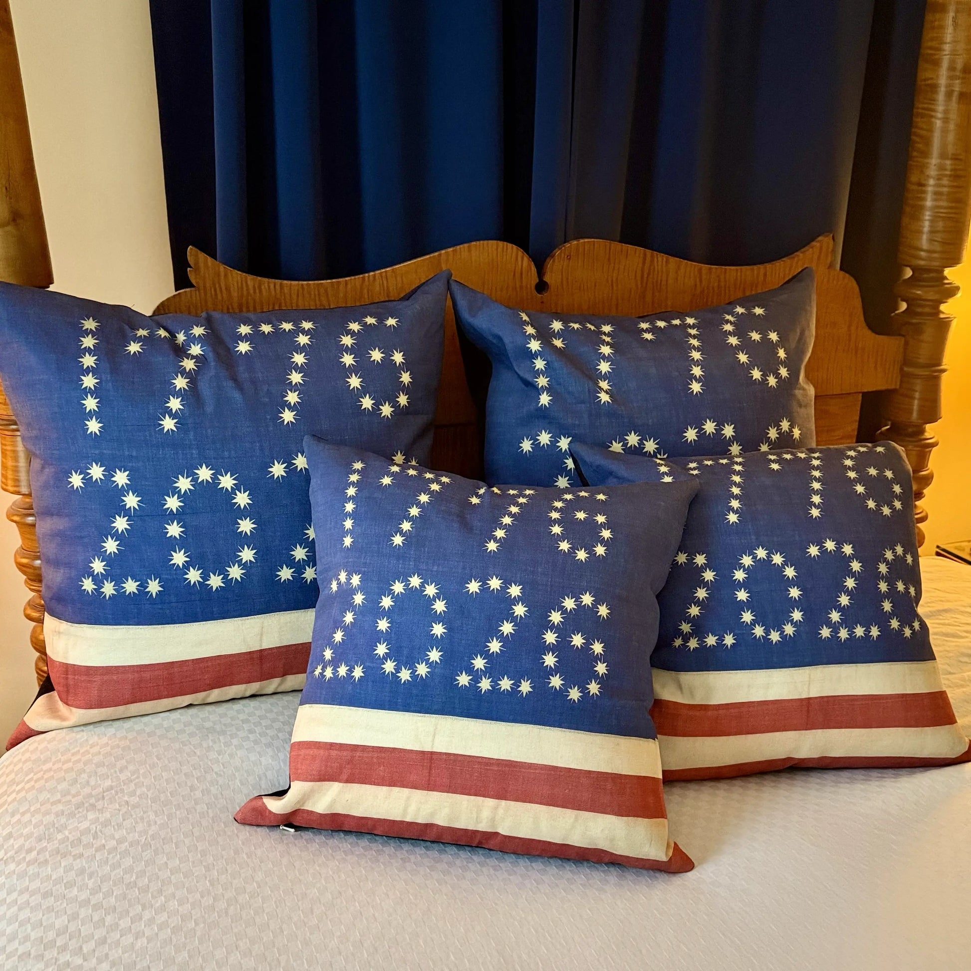 1776 - 2026 Historic American Flag Pillow Sham — Made in America from The History List store on the bed