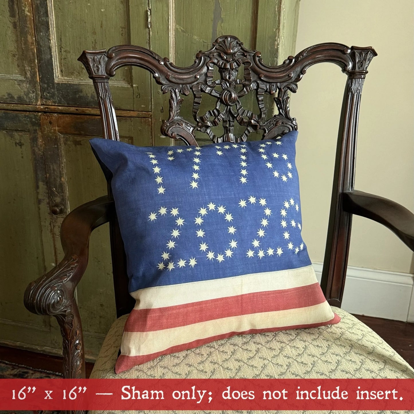 1776 - 2026 Historic American Flag Pillow Sham — Made in America from The History List store in 16 inches size