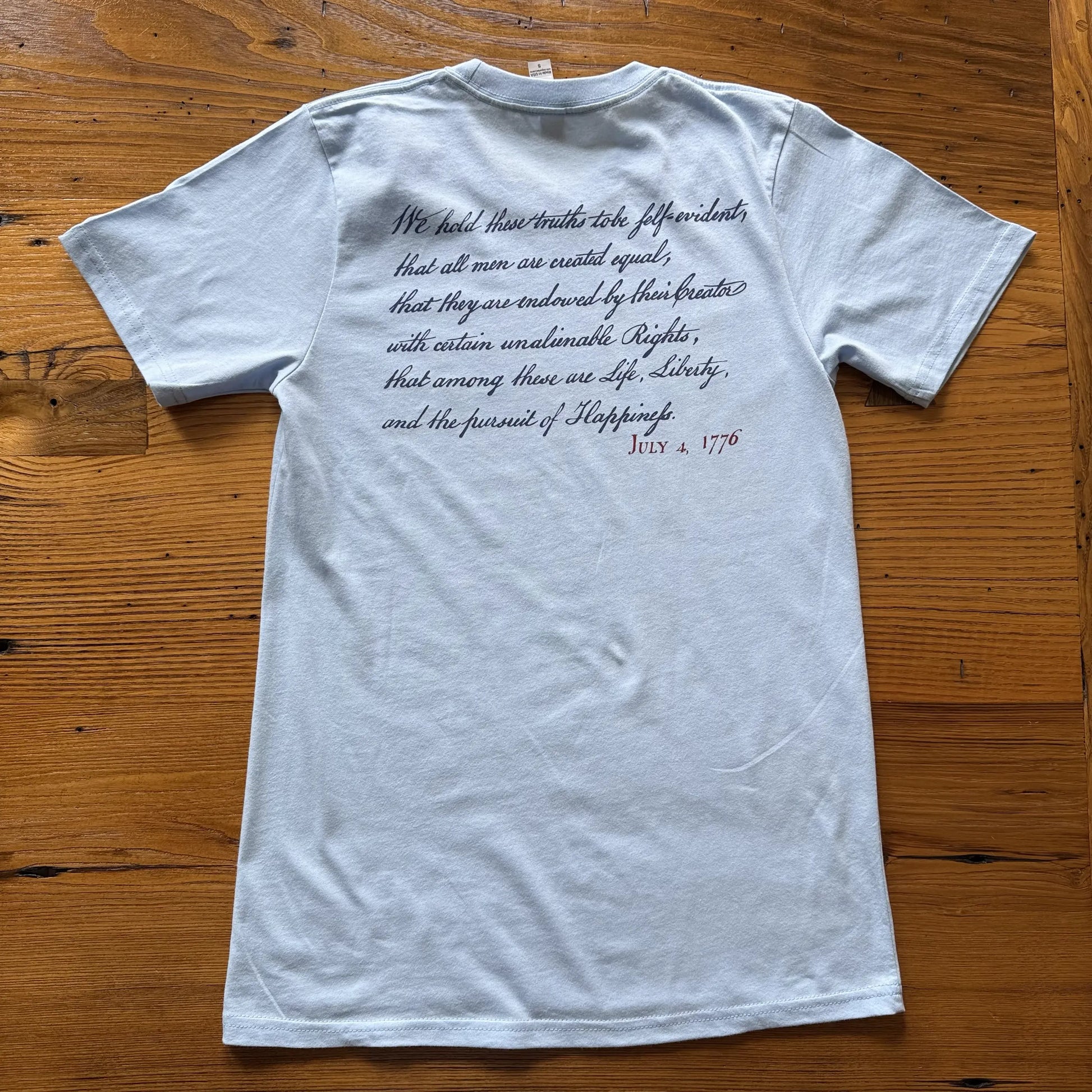 Back view of the "We hold these truths - July 4, 1776" T-shirt from The History List Store.
