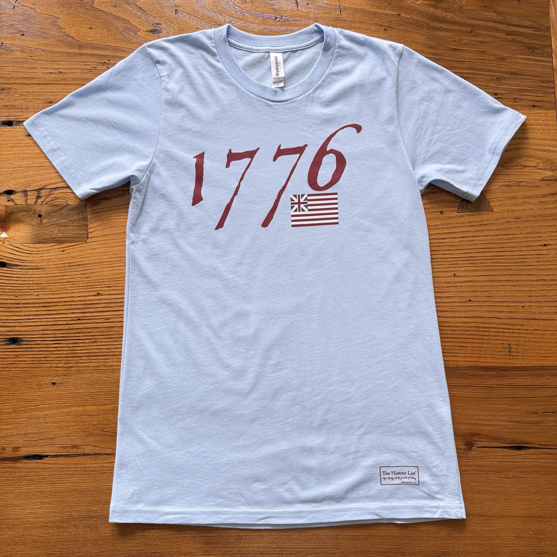 Front view of the "We hold these truths - July 4, 1776" T-shirt in Light Blue from The History List Store.